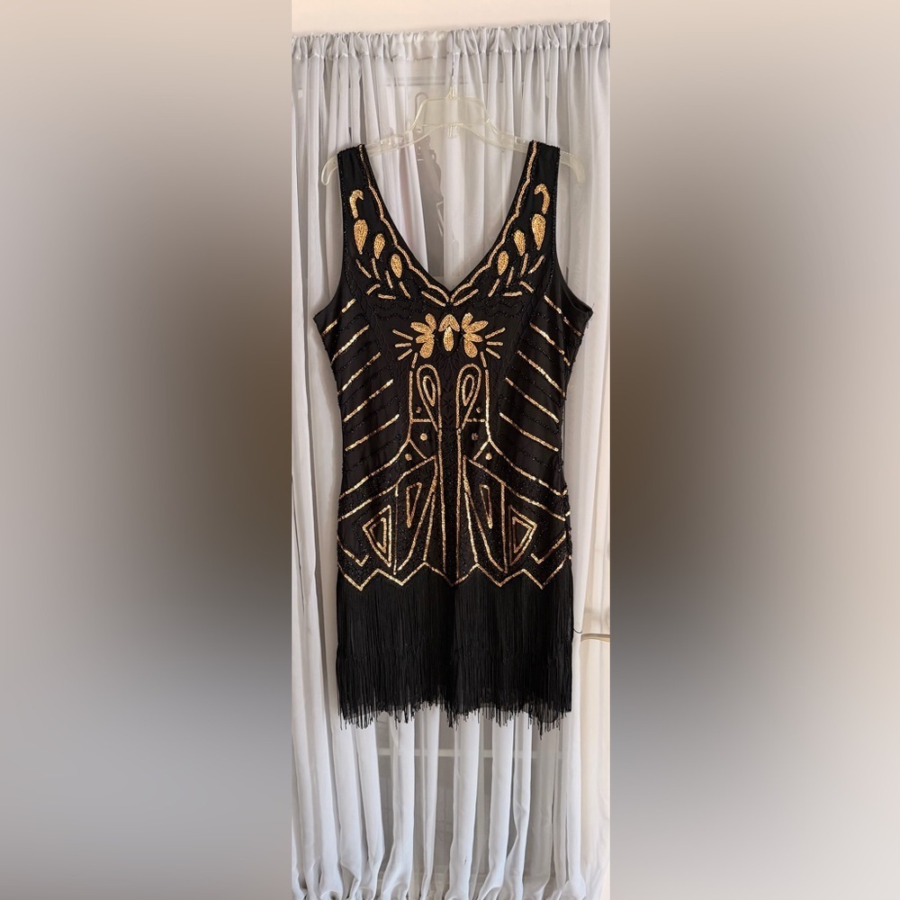 Babeyond Flapper Black and Gold Embellished Midi Dress XL